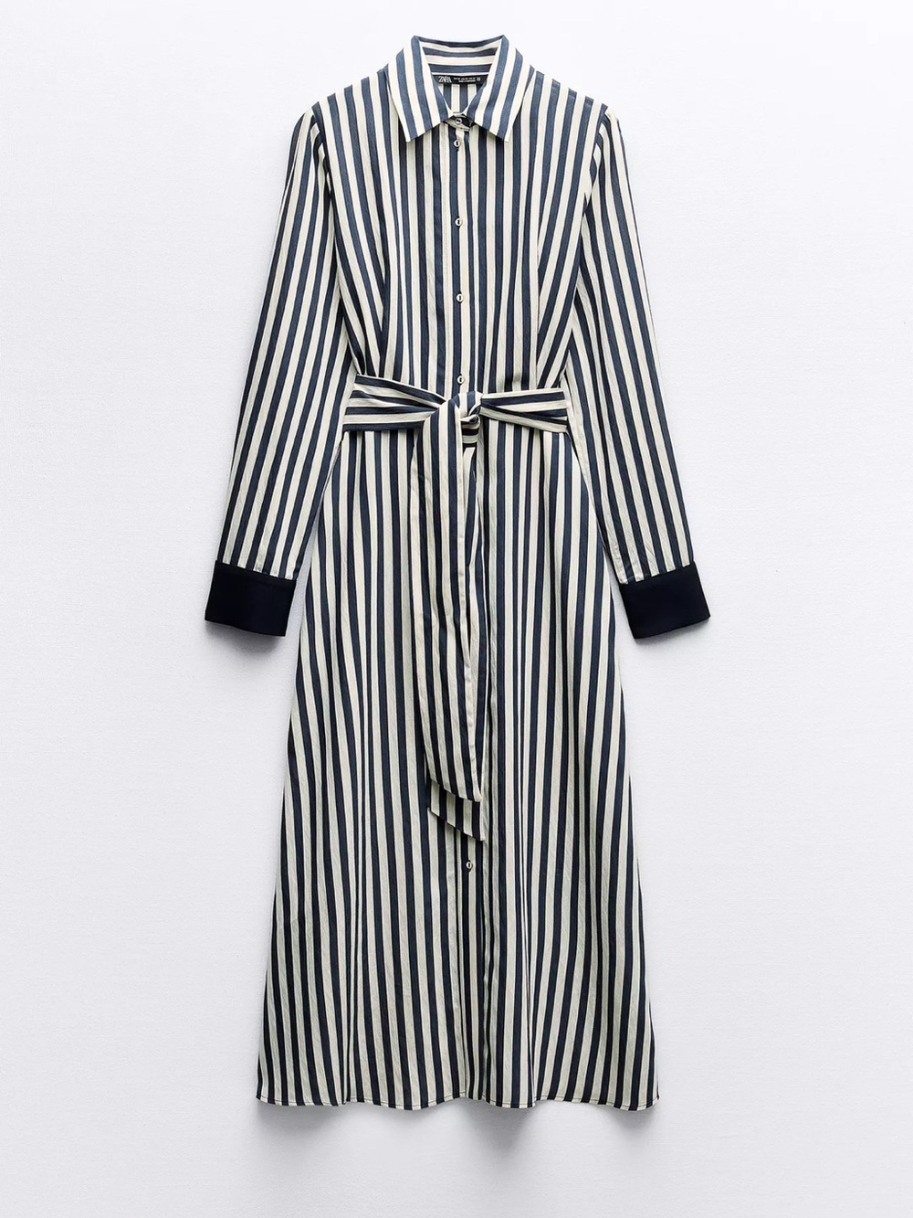 Striped Midi Shirt Dress - Navy and Cream